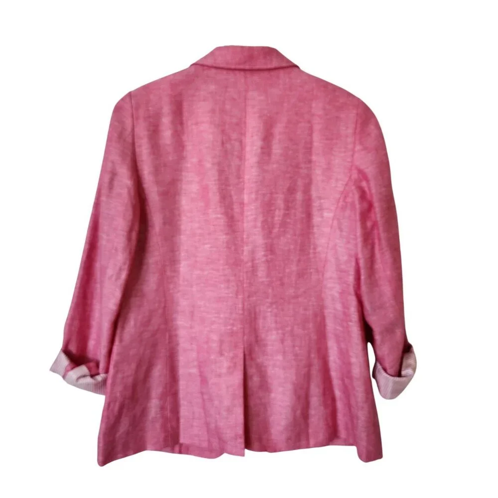Talbots Pink Linen Blazer Jacket Single Button Lightweight Summer Office Work - Picture 2 of 10